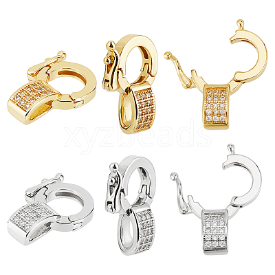 6Pcs 2 Colors Brass Micro Pave Clear Cubic Zirconia Twister Clasps KK-OC0001-47-1