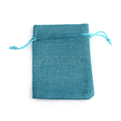 Polyester Imitation Burlap Packing Pouches Drawstring Bags ABAG-R005-9x7-17-1