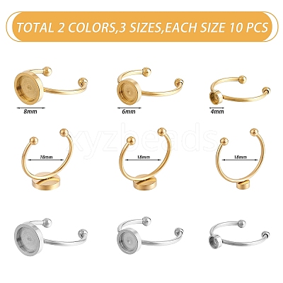 30Pcs 6 Style 201 Stainless Steel Cuff Pad Ring Settings FIND-SZ0002-73-1