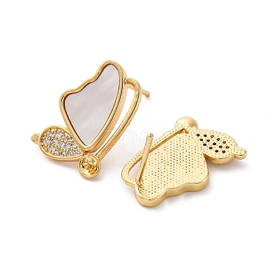 Brass Micro Pave Cubic Zirconia Shell Stud Earrings Findings KK-D363-01A-G-1