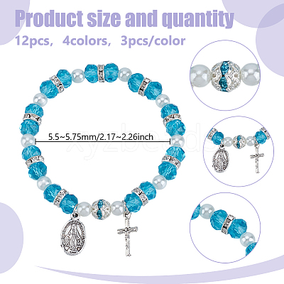 9Pcs 4 Styles Alloy Oval & Cross with Jesus Charm Bracelets BJEW-GO0001-35-1