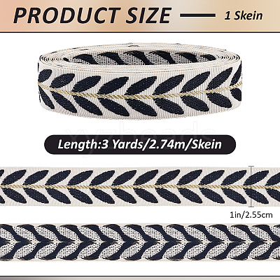 3 Yards Polyester Leaf Jacquard Ribbons SRIB-WH20020-020C-1