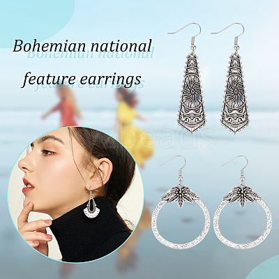 4 Sets 4 Style Tibetan Style Alloy Geometry Dangle Earrings for Women EJEW-AN0003-86-1