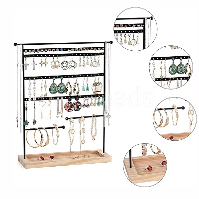 Iron Jewelry Display Stand with Wood Tray AJEW-Z032-01A-1