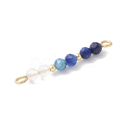 Faceted Round Natural Quartz Crystal & Lapis Lazuli & Kyanite Beaded Connector Charms PALLOY-JF03530-02-1