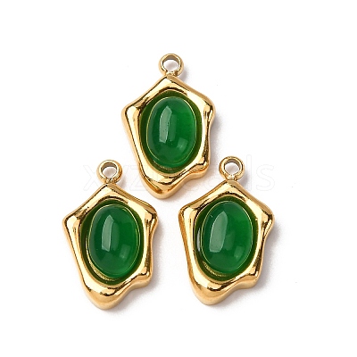 Natural Green Aventurine Irregular Oval Charms STAS-L022-525G-01-1