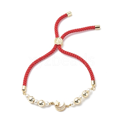 Clear Cubic Zirconia Moon & Star Link Slider Bracelet BJEW-JB08847-1