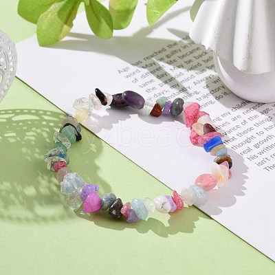 Mixed Gemstone Chips Stretch Bracelet for Women BJEW-JB08431-01-1
