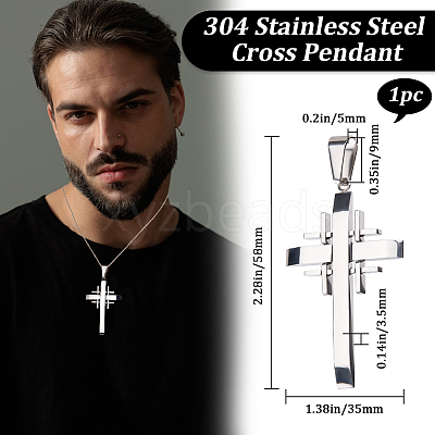 1Pc 304 Stainless Steel Cross Pendants STAS-BBC0005-89-1