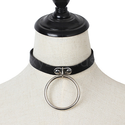 Alloy Ring Pendant PU Leather Choker Necklaces for Women FS-WGA2FAB-01-1