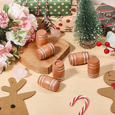 6Pcs Wooden Beer Barrel Figurines Ornaments DJEW-PH0001-82-1