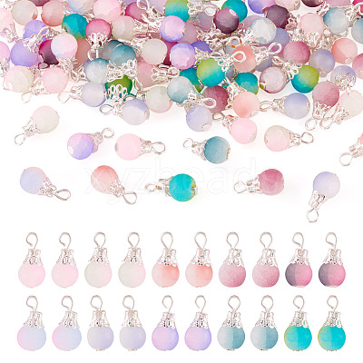 100Pcs 10 Colors Frosted Crackle Glass Pendants PALLOY-TAC0206-1