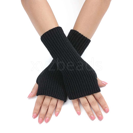 Acrylic Fibers Knitting Long Fingerless Gloves PW-WGAC281-01-1