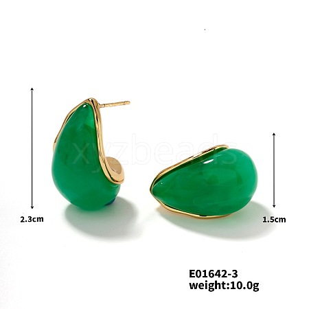 Cute Stainless Steel Vintage Teardrop Geometric Stud Earrings for Women WI0864-3-1