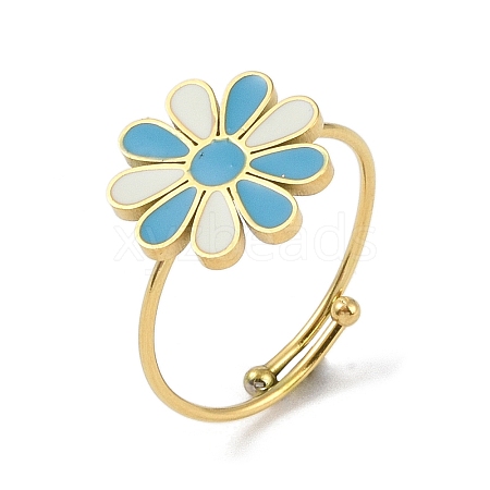 Ion Plating(IP) Flower 304 Stainless Steel Enamel Ring RJEW-A038-18G-05-1