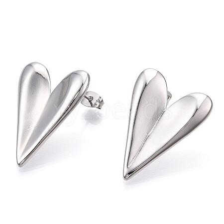 Heart Brass Stud Earrings for Women EJEW-F311-02P-1