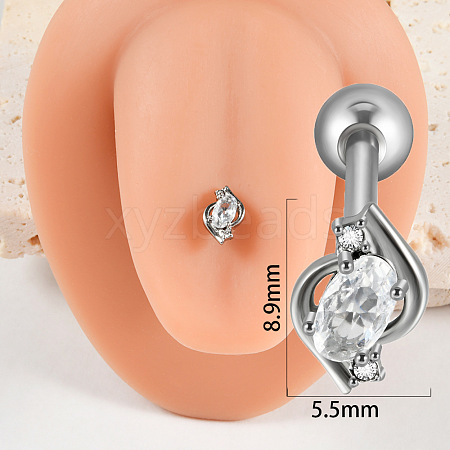 Teardrop 304 Stainless Steel Rhinestone Straight Barbell 15 Gauge Piercing Tongue Rings for Women Men WG68BAB-08-1