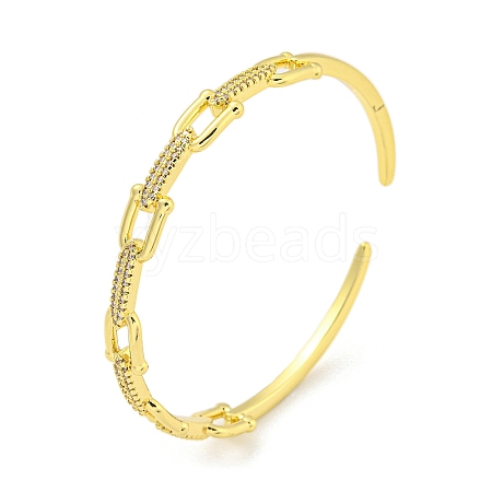 Horseshoe Brass Micro Pave Clear Cubic Zirconia Open Cuff Bangles for Women BJEW-Z062-03B-1