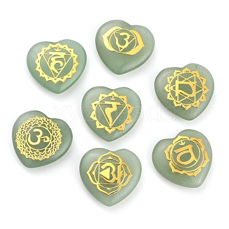 7Pcs 7 Styles Chakra Natural Green Aventurine Love Heart Ornaments Figurines G-P533-01B-1