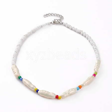 Nuggets ABS Plastic Imitation Pearl Beaded Necklaces NJEW-JN03290-01-1