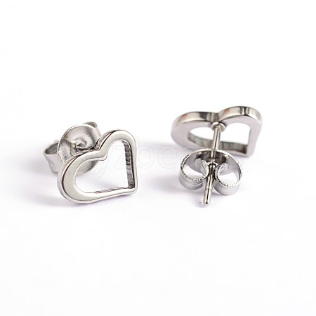 Tarnish Resistant Heart 304 Stainless Steel Ear Studs EJEW-F0075-051P-1