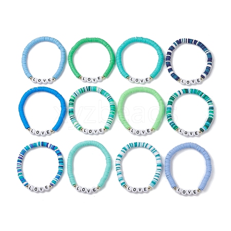 12Pcs Handmade Polymer Clay Heishi Beads Stretch Bracelets BJEW-JB10073-1