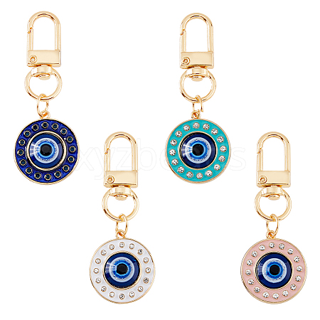 DICOSMETIC 4Pcs 4 Colors Round Evil Eye Rhinestone Enamel Pendant Decorations HJEW-DC0001-08-1