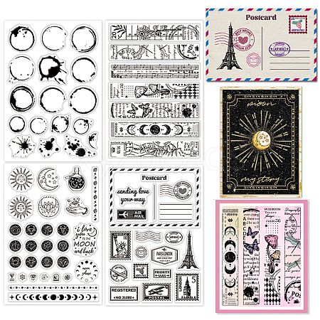 Globleland 4 Sheets 4 Styles PVC Plastic Clear Stamps DIY-GL0004-49B-1