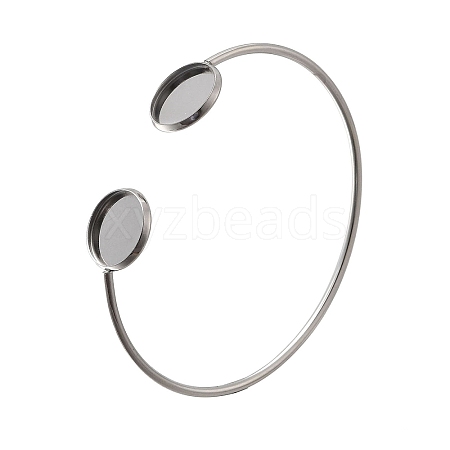 304 Stainless Steel Cuff Blank Bangle Bases with Flat Round Trays STAS-D381-01B-P-1