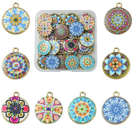 40Pcs 8 Style Alloy Printed Pendants PALLOY-SZ0001-34-1