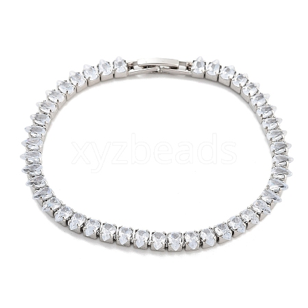 Brass Pave Clear Cubic Zirconia Teardrop Link Bracelets BJEW-YWC0002-08P-1