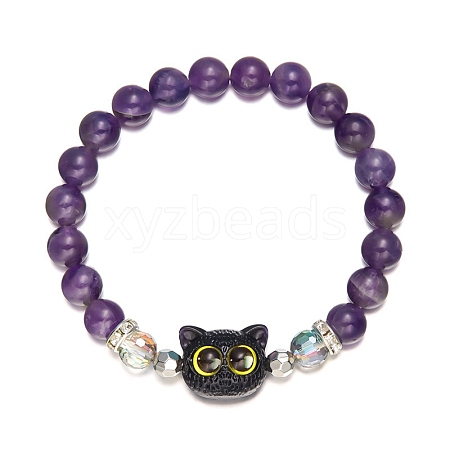 Sweet and Cool Little Cat Gemstone and Resin Beads Bracelets PW-WG1E03D-02-1