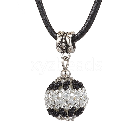 Seed Beads Loom Round Pendant Necklaces NJEW-MZ00060-1