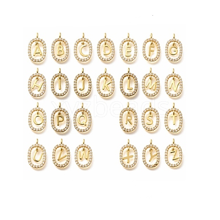 26Pcs Letter A~Z Brass Micro Pave Cubic Zirconia Pendants ZIRC-P123-01G-01-1