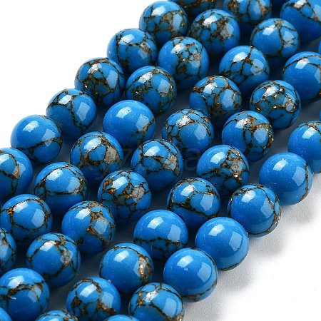 Synthetic Gold Line Turquoise Beads Strands G-H026-01D-02-1