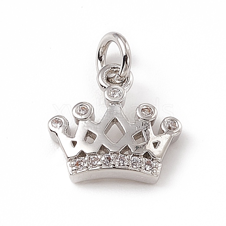 Brass Micro Pave Clear Cubic Zirconia Crown Charms ZIRC-F132-64P-1