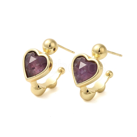 Natural Amethyst Heart Stud Earrings EJEW-K287-01G-08-1