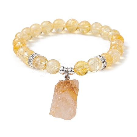 Natural Citrine & Synthetic Hematite Beaded Stretch Bracelet BJEW-JB09760-04-1