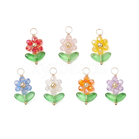 7Pcs Transparent Glass Pendants PALLOY-JF03209-1