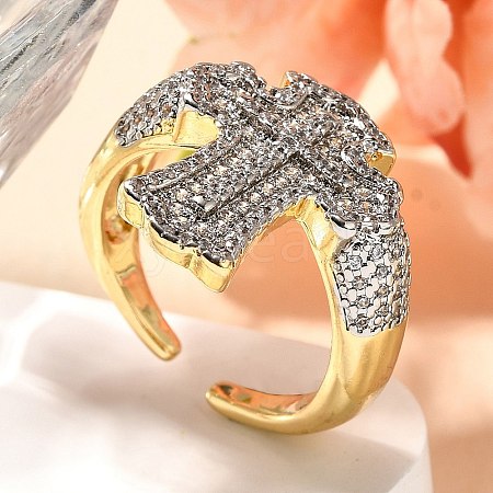 Brass Micro Pave Clear Cubic Zirconia Cuff Rings RJEW-U035-02GP-03-1