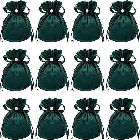  Velvet Jewelry Bags with Drawstring & Plastic Imitation Pearl TP-NB0001-20B-1