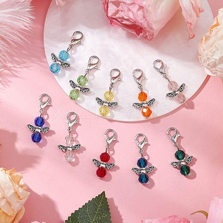 10Pcs 10 Colors Glass Angel Pendant Decoration HJEW-JM02817-1