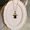 European Natural Obsidian with Alloy Wings Angel Pendant Necklaces for Women WH2548-1-1