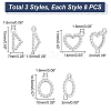 24Pcs 3 Style 304 Stainless Steel Pendants STAS-UN0041-96-3