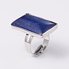 Adjustable Rectangle Dyed Lapis Lazuli Brass Rings RJEW-N024-01-3