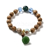 Synthetic Shoushan Stone & Sandalwood Beaded Stretch Bracelets with Glass Lotus Pod Charms BJEW-B080-06-1