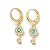 Key with Evil Eye Real 18K Gold Plated Brass Dangle Leverback Earrings EJEW-Q797-03G-01-1