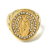 Oval with Saint 304 Stainless Steel Rhinestone Signet Rings RJEW-Q815-01G-M-2