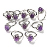 Oval Natural Amethyst Adjustable Rings RJEW-G317-03P-1