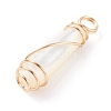 Natural Trochid Shell Pendants with Golden Tone Copper Wire Wrapped PALLOY-JF01297-02-3